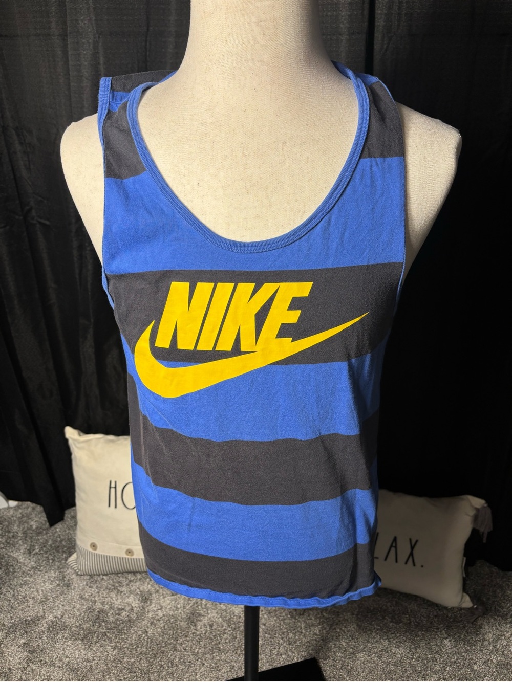 Nike Blue and Black Striped Tank with Yellow Swoosh